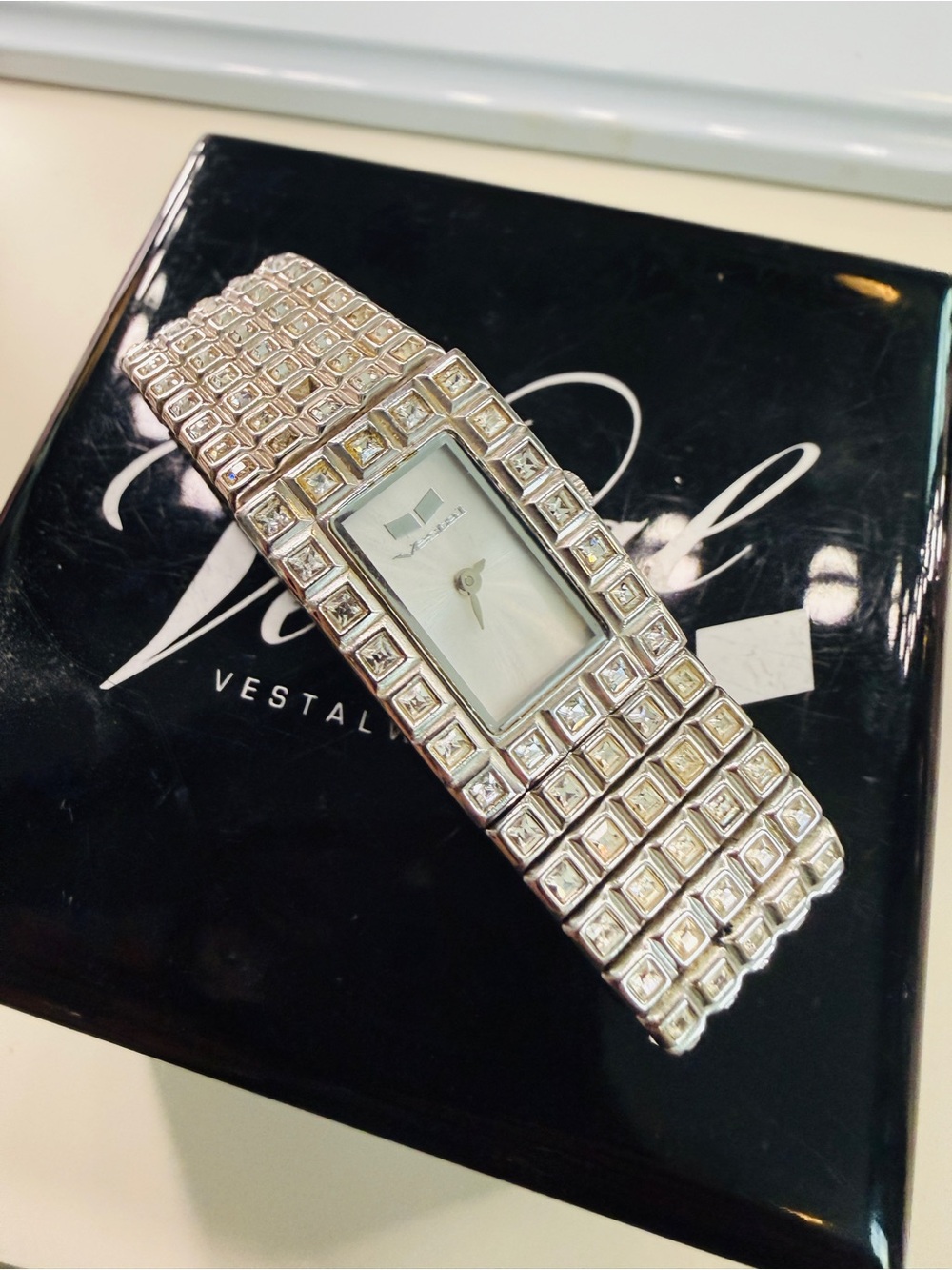 Vestal Silver Crystal-Embellished Women’s Bracelet Watch